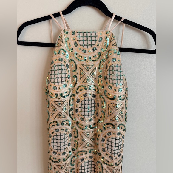 Nicole Miller Champagne and Gold Beaded Maxi Dress - Picture 2 of 5